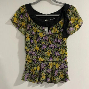 guess silk floral keyhole blouse Small Peplum Top